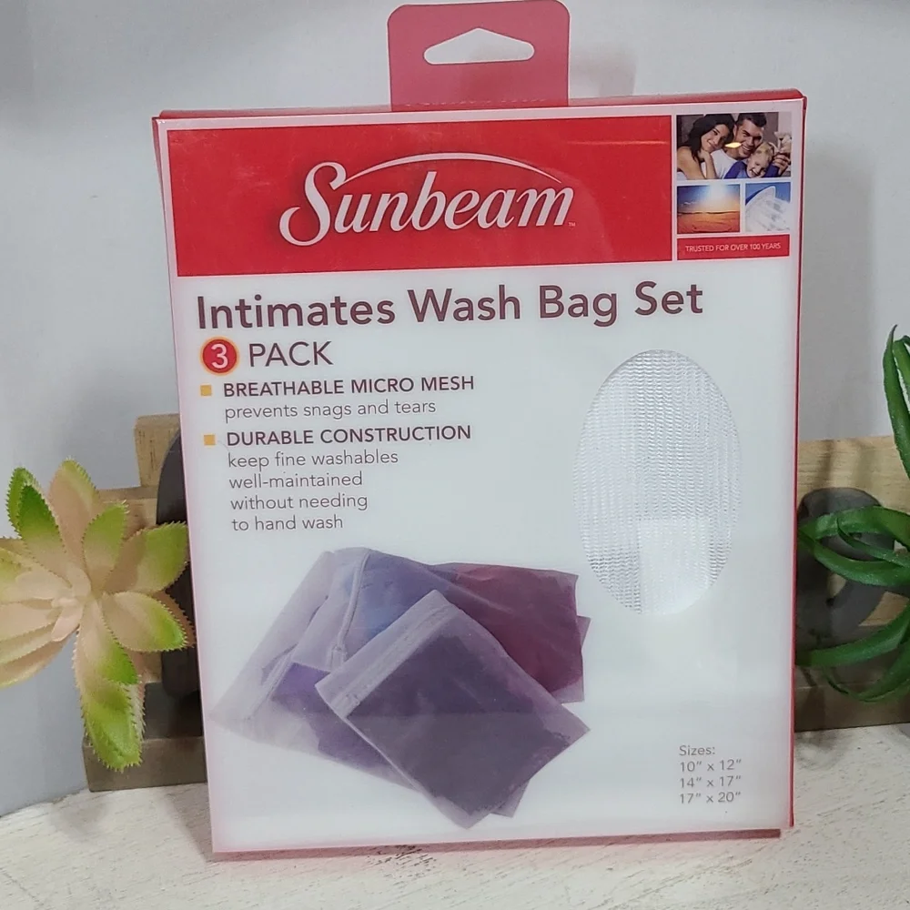 NIP Sunbeam Intimates Wash Bag Set - 3 Pack Breathable Micro Mesh